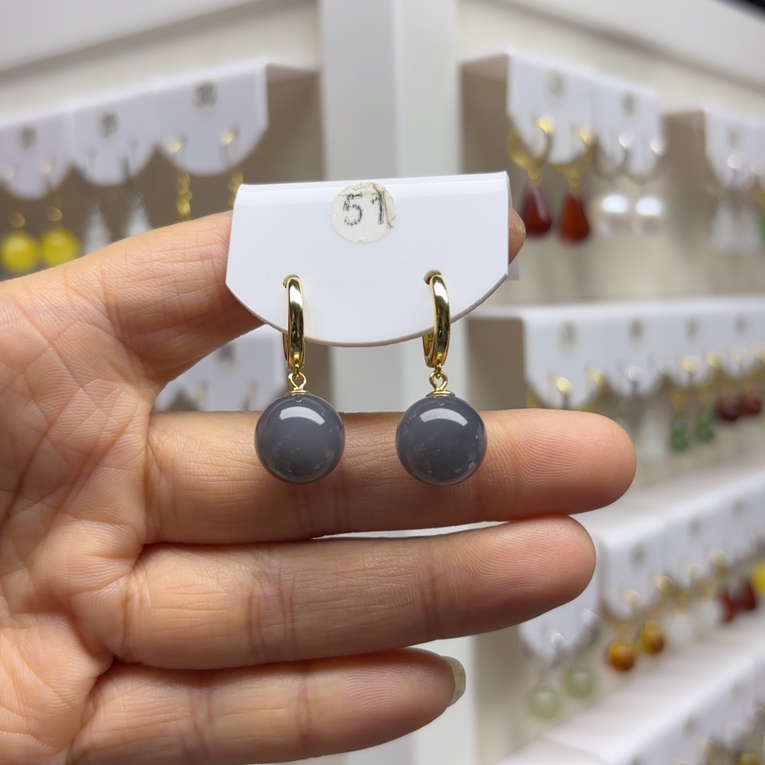 和田玉银S925镶嵌耳饰