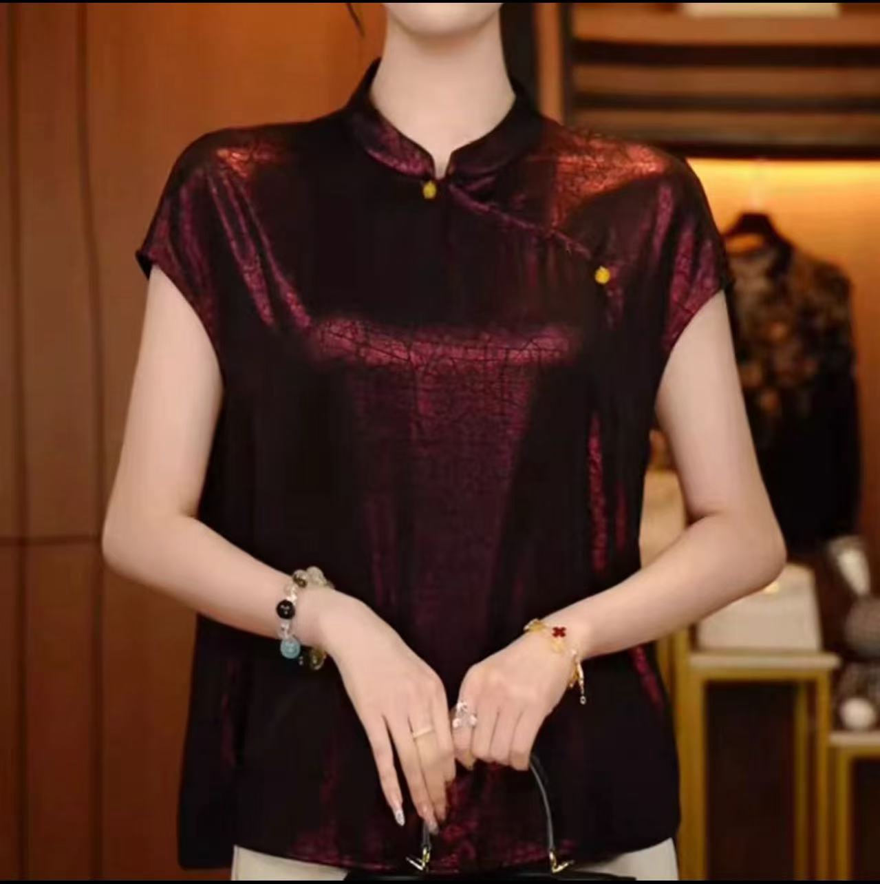 新中式夏季国风轻薄印花上衣遮肚显瘦百搭气质小衫