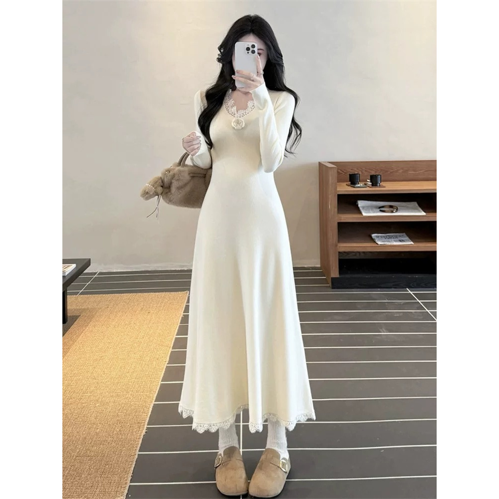 【701-770】大码女装2025秋冬新款半高领针织连衣裙胖mm长款毛衣裙