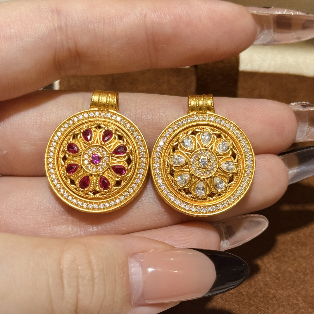 足金999转动凤羽罗盘点钻吊坠（可送编绳）送女生新年礼物