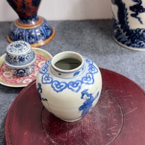 刎**交一个青花人物故事小罐子