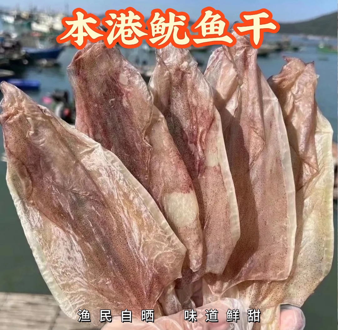 广东 阳江本港 渔民自晒鱿鱼 船晒玻璃鱿鱼干500克18-20只左右
