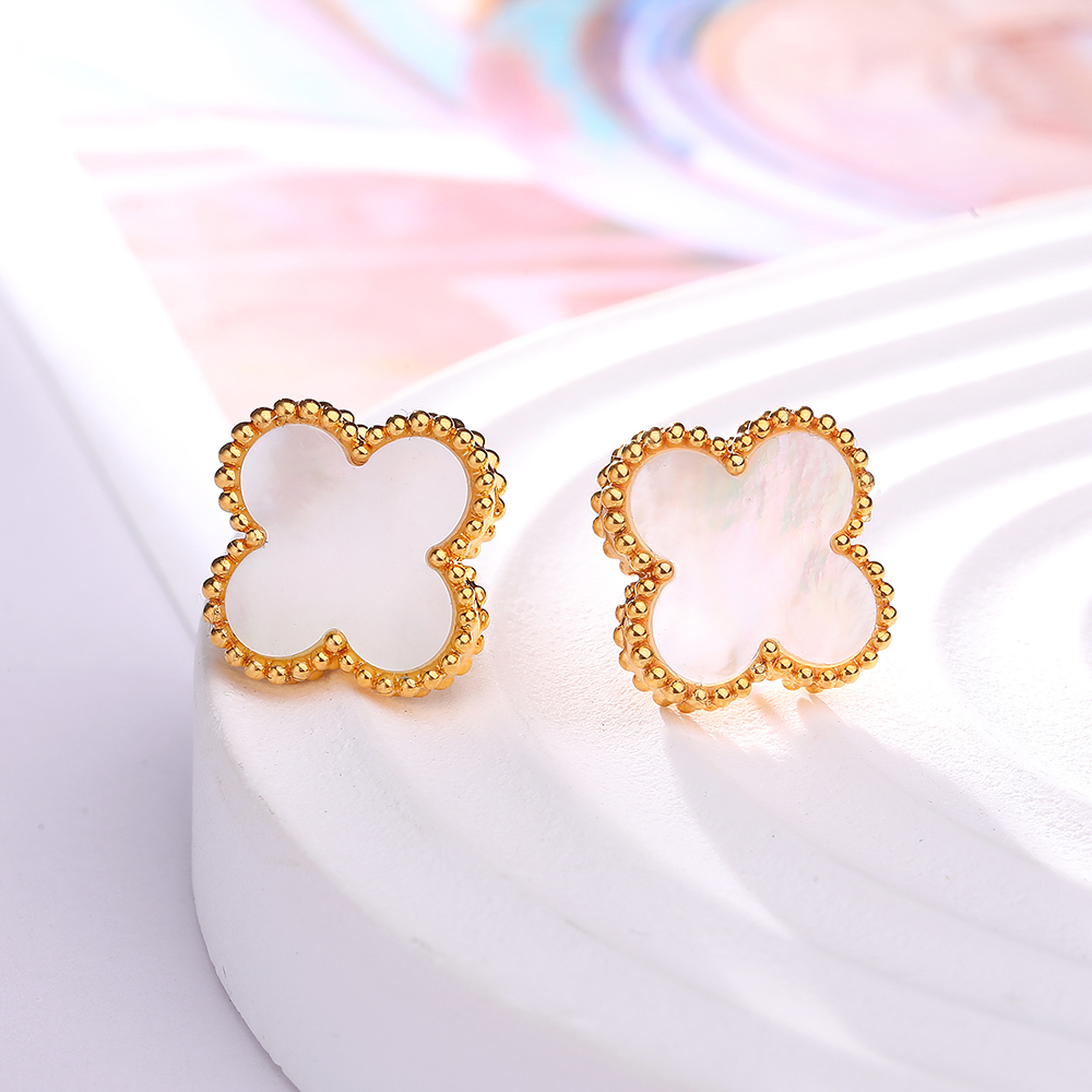 【柴柴专属】18k金豪镶贝壳（贝母）四叶耳钉 13mm清新姐妹繁星华丽