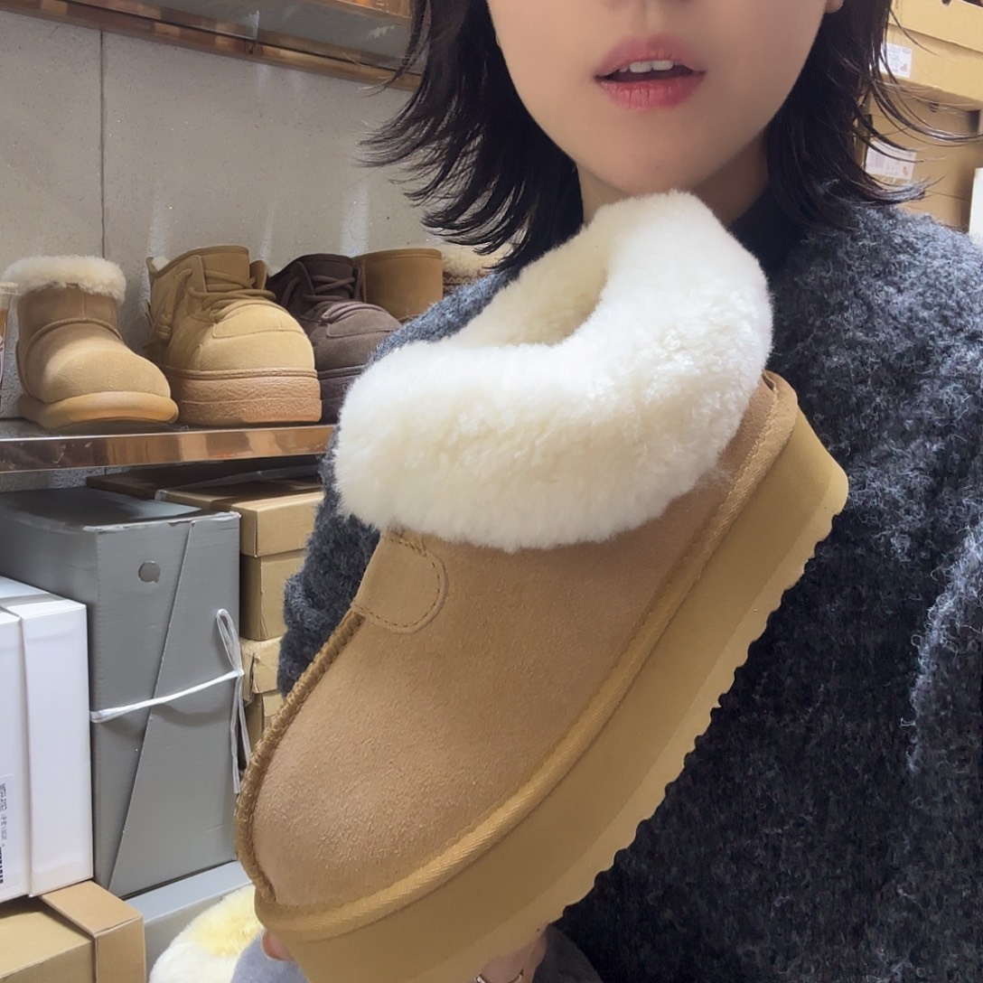 39码栗色雪地靴圈口毛