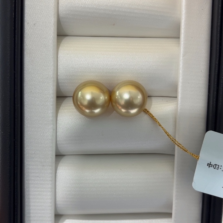 海水珍珠漏金珠素钉12-13mm18K金镶嵌