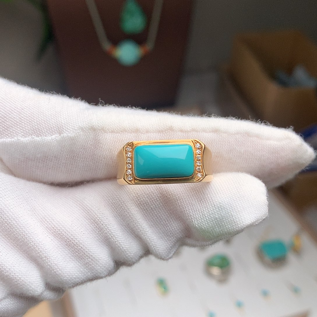 18K金镶嵌绿松石珠宝奇石豆*