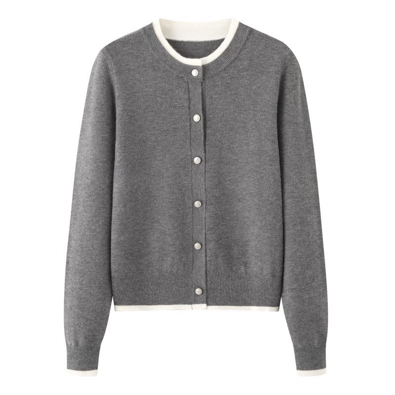 MM商场同款2025年秋季新款深灰色显瘦圆领针织开衫女3011