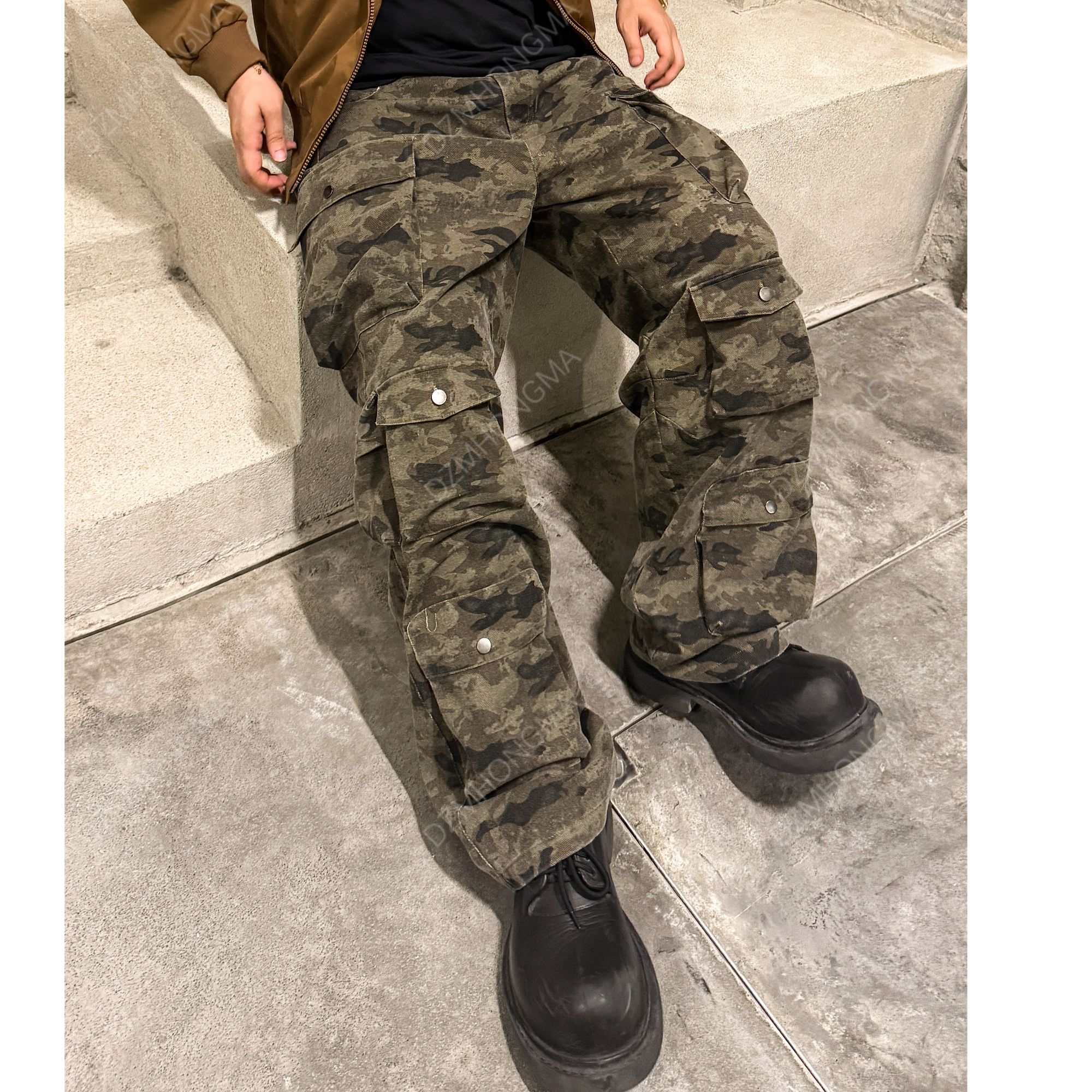 DAZHONGMA 男士秋季运动户外宽松修身美式休闲长裤迷彩口袋工装裤
