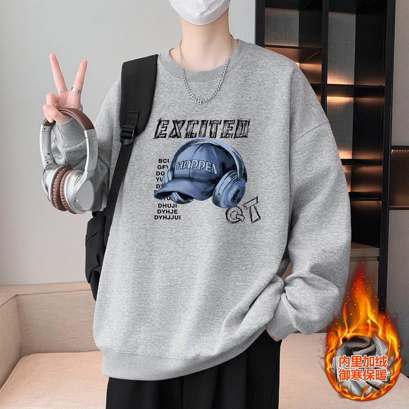 长袖秋冬港风保暖卫衣潮流套头御寒潮上衣圆领加绒