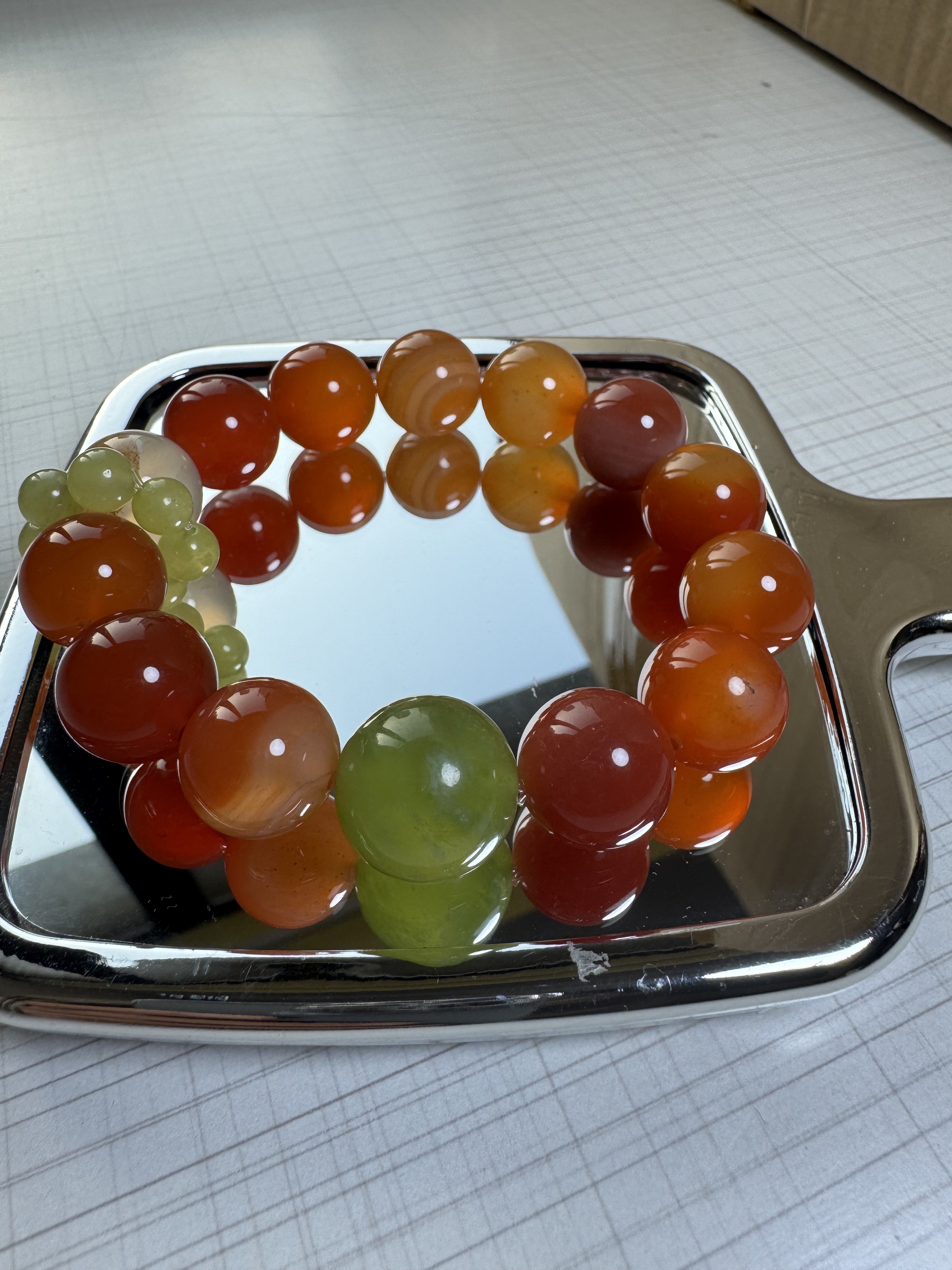 A419 天然彩虹糖果色玛瑙手链14mm+多样性发一