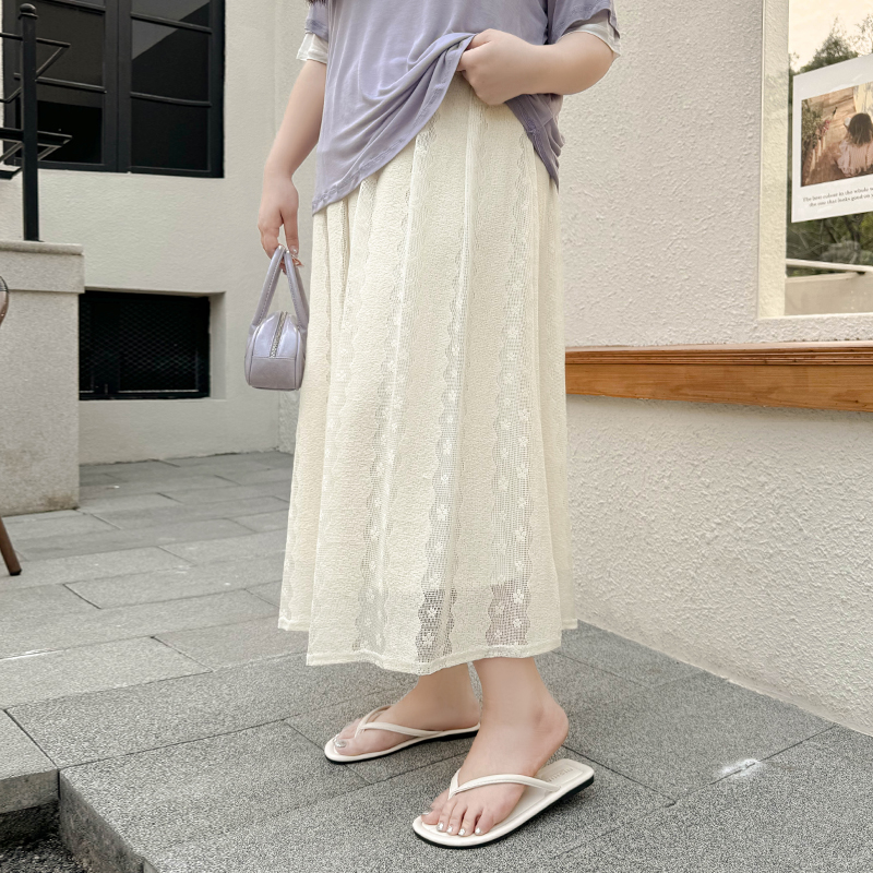 DX7482大码女装【网纱初恋裙】双层提花蕾丝镂空半身裙夏季百搭半裙
