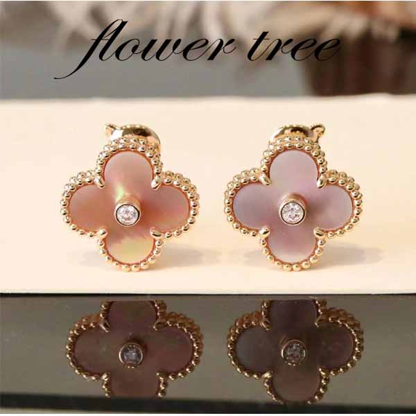合金耳饰 1531 粉贝耳饰四叶草轻奢气质经典耳钉