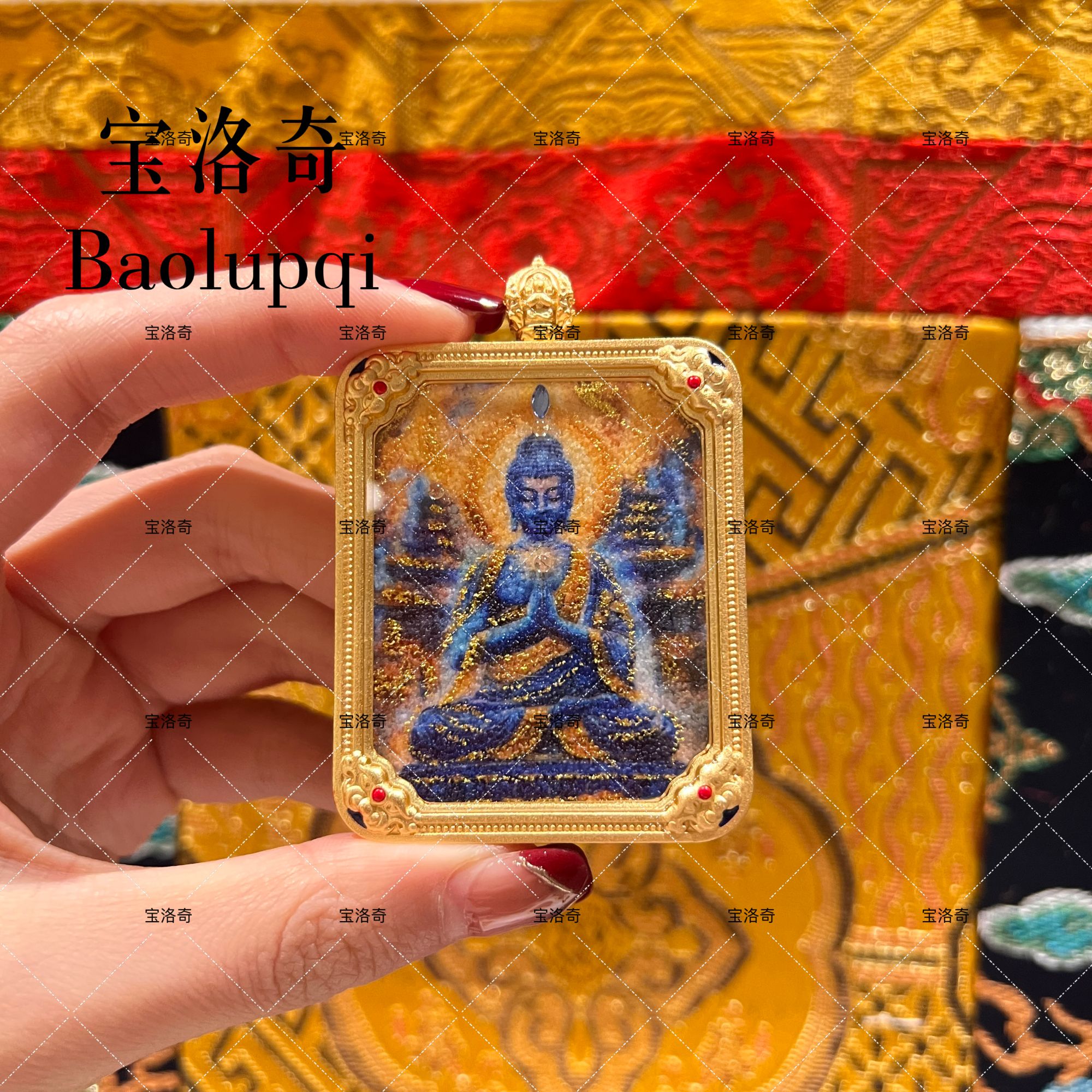 BLQTK-159 双宝塔琉璃药师佛莲花手工砂双面唐卡