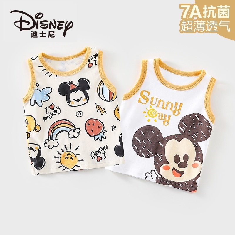 Disney/迪士尼婴儿纯棉背心宝宝夏季无袖外穿上衣卡通衣服两件装