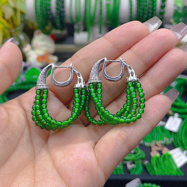 翡翠耳饰银S925镶嵌明星耳环3