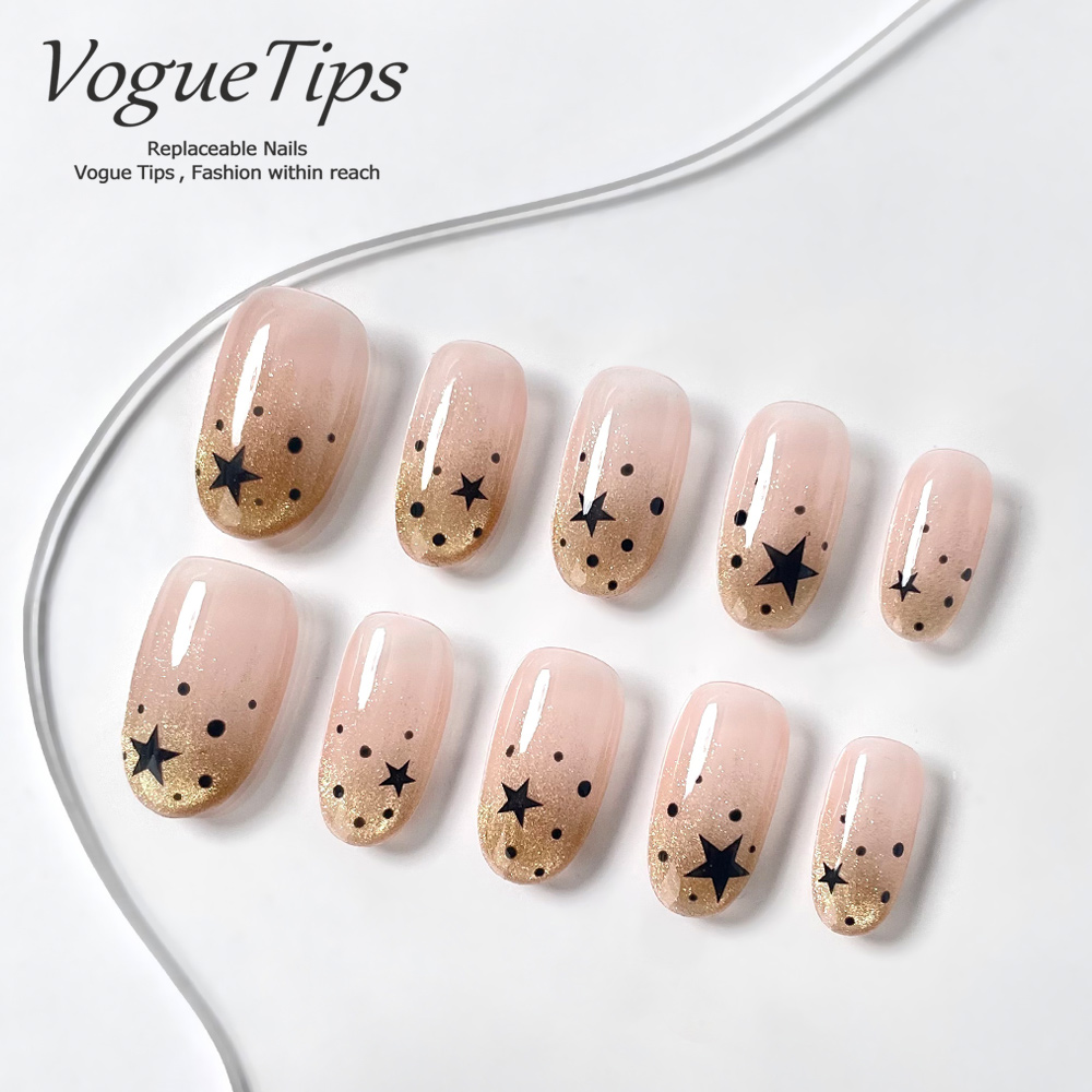 VogueTips 柔星漫落手工穿戴甲ins风小星星成品指甲片短椭圆ZB644
