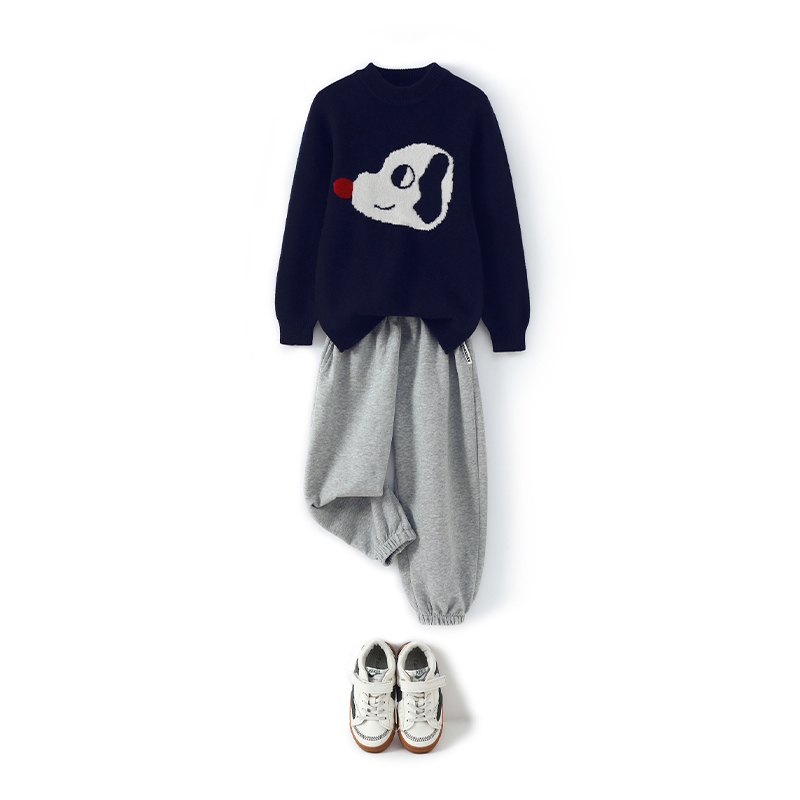 童装冬装新款男女童红鼻子狗休息保暖羊毛衫加厚纯羊毛衫打底衫