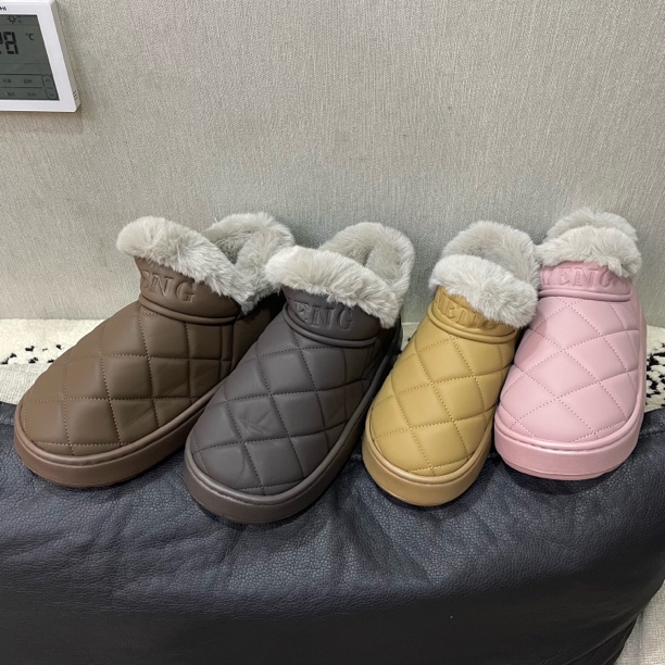 时尚格子棉拖鞋女冬季外穿加厚毛绒保暖室内居家防滑防水包跟棉鞋