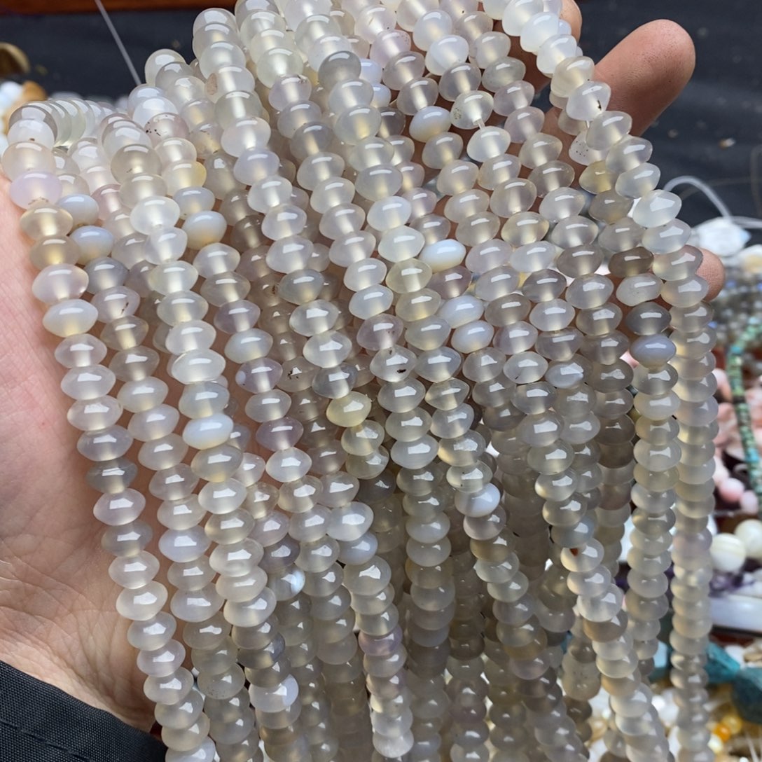 玛瑙/玉髓未镶嵌珠宝半成品一条纯天然灰玛瑙飞碟算盘珠8mm