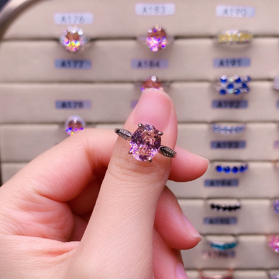 神***漓戒指银S925镶嵌碧玺