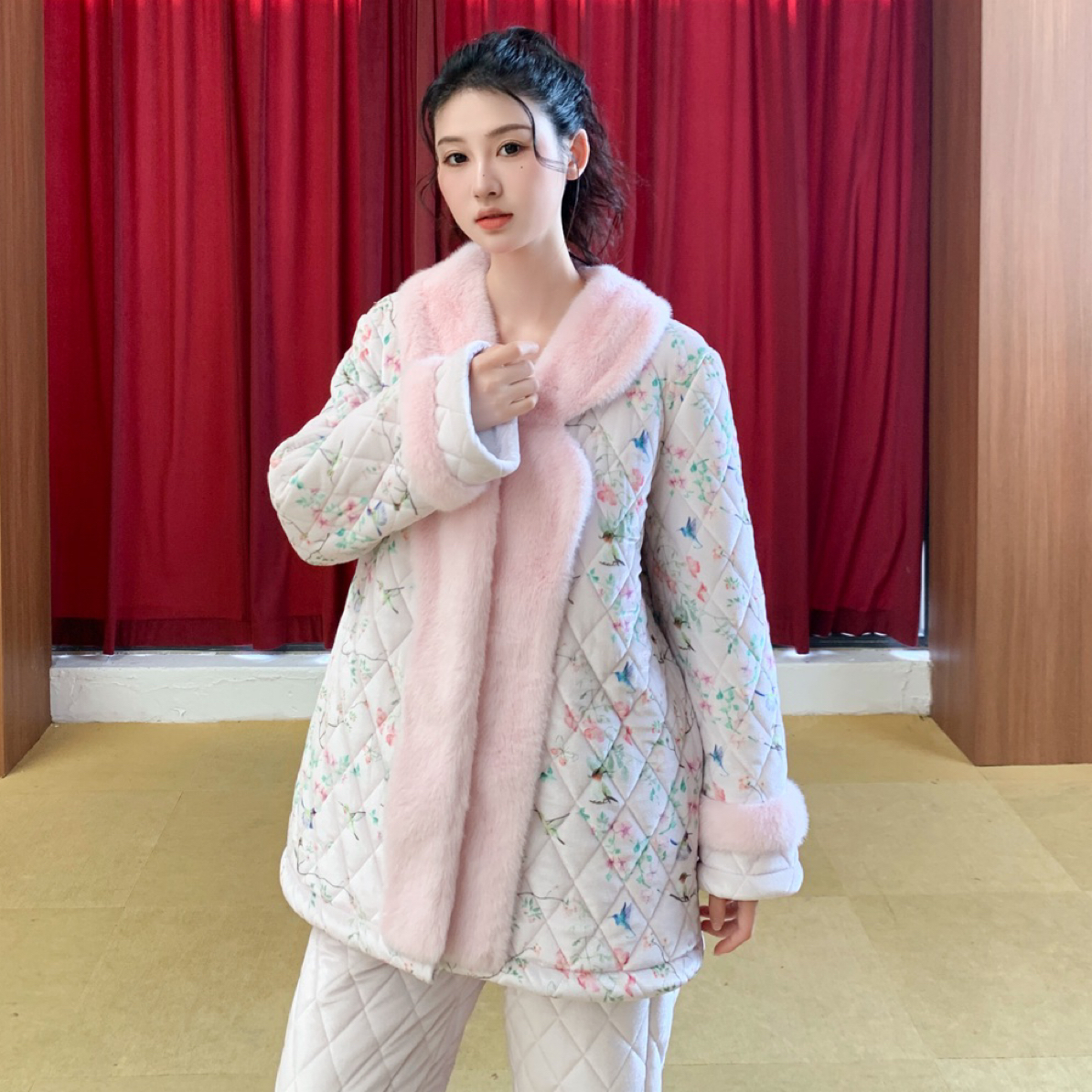 原MU花之梦加厚夹棉女士睡衣高贵优雅冬季可外穿家居服