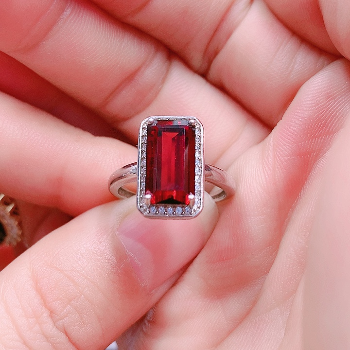 石榴石戒指银S925镶嵌6.8✖️12