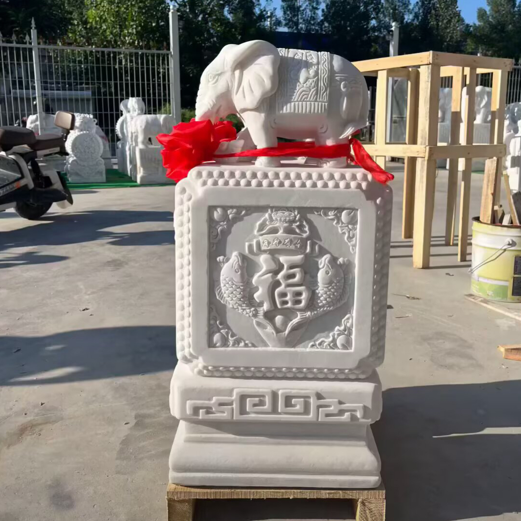 大象门墩抱鼓石花岗岩石材芝麻黑材质门口装饰摆件