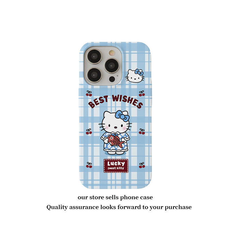 格纹kitty猫适用苹果手机壳16/15promax磁吸菲林二合一14iPhone