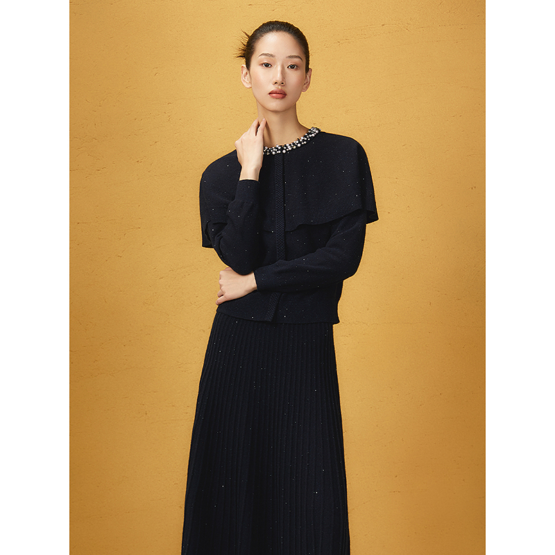 Song of Song/歌中歌小香风气质长袖黑色优雅毛针织衫5C35506080