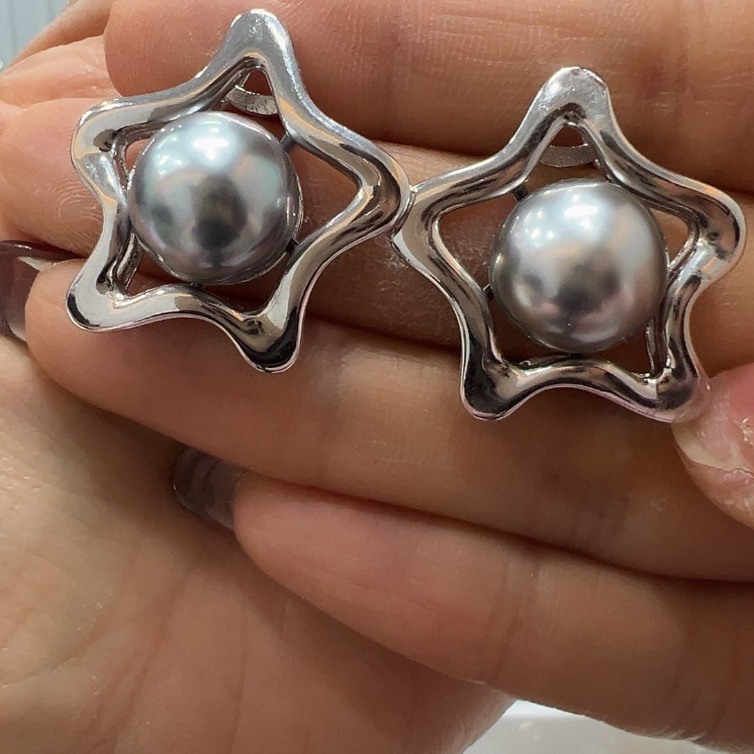 海水珍珠耳饰银S925镶嵌