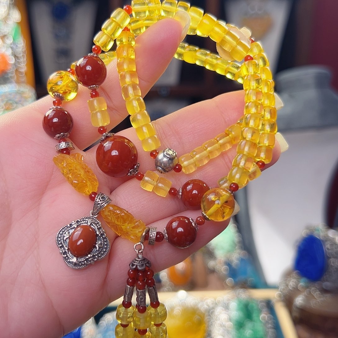 琥珀银S925镶嵌手链国风