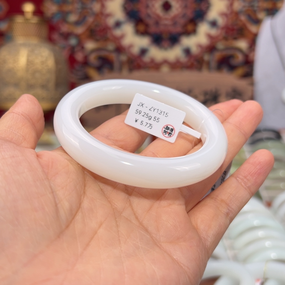 和田玉未镶嵌手镯羊脂白玉手镯 宽11.8 55.5圈