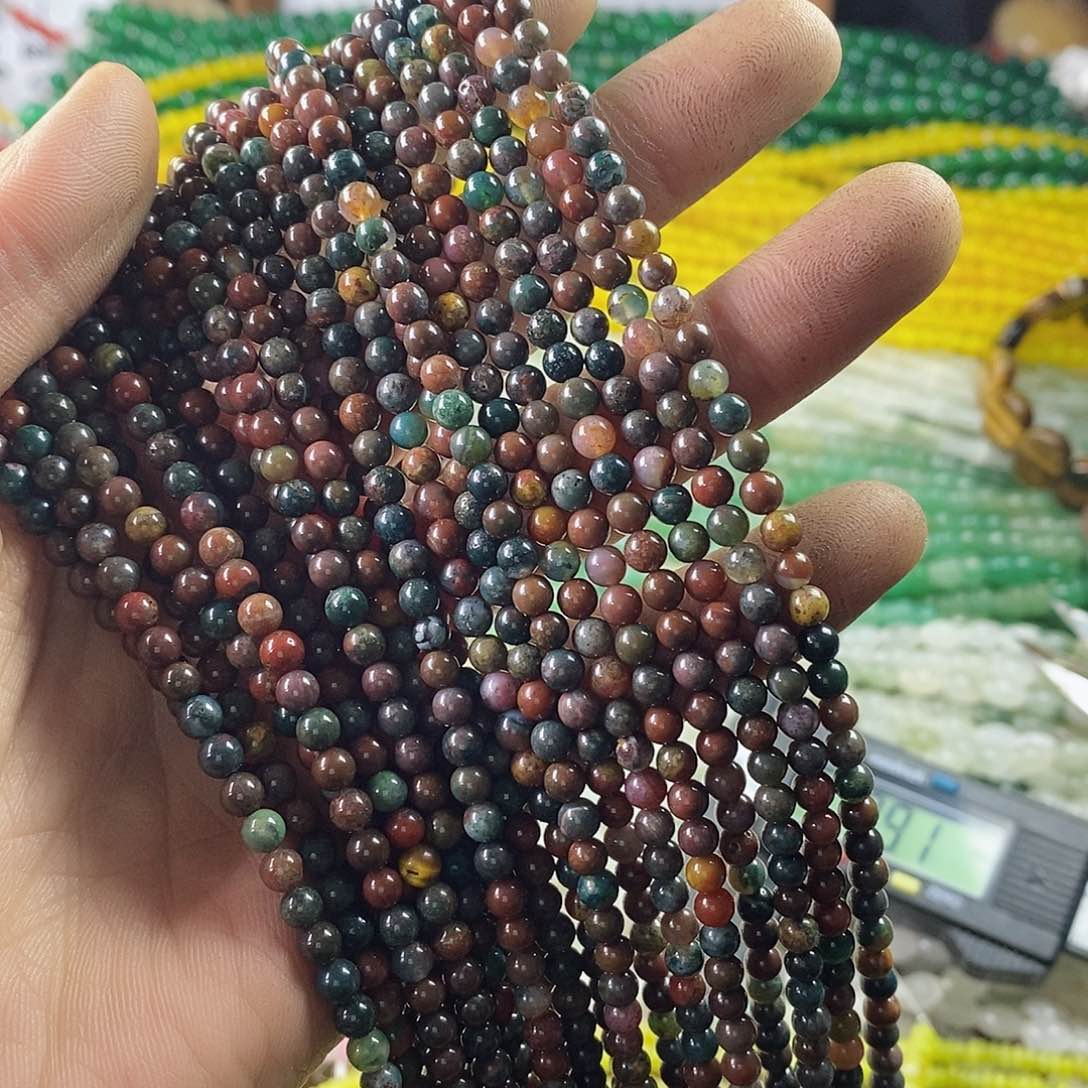 玛瑙/玉髓珠宝半成品合金一条天然4mm水草玛瑙圆珠