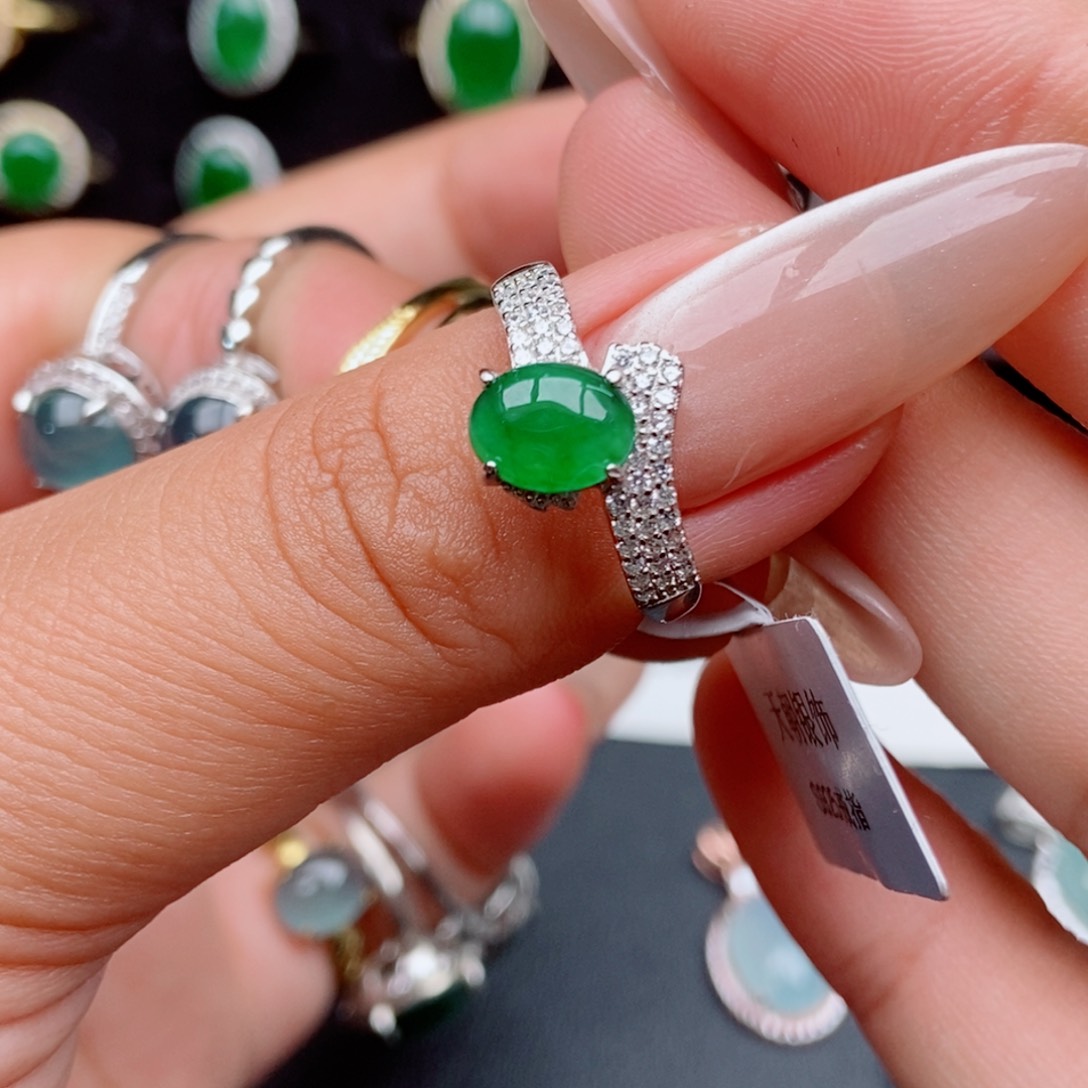 翡翠戒指银S925镶嵌4558