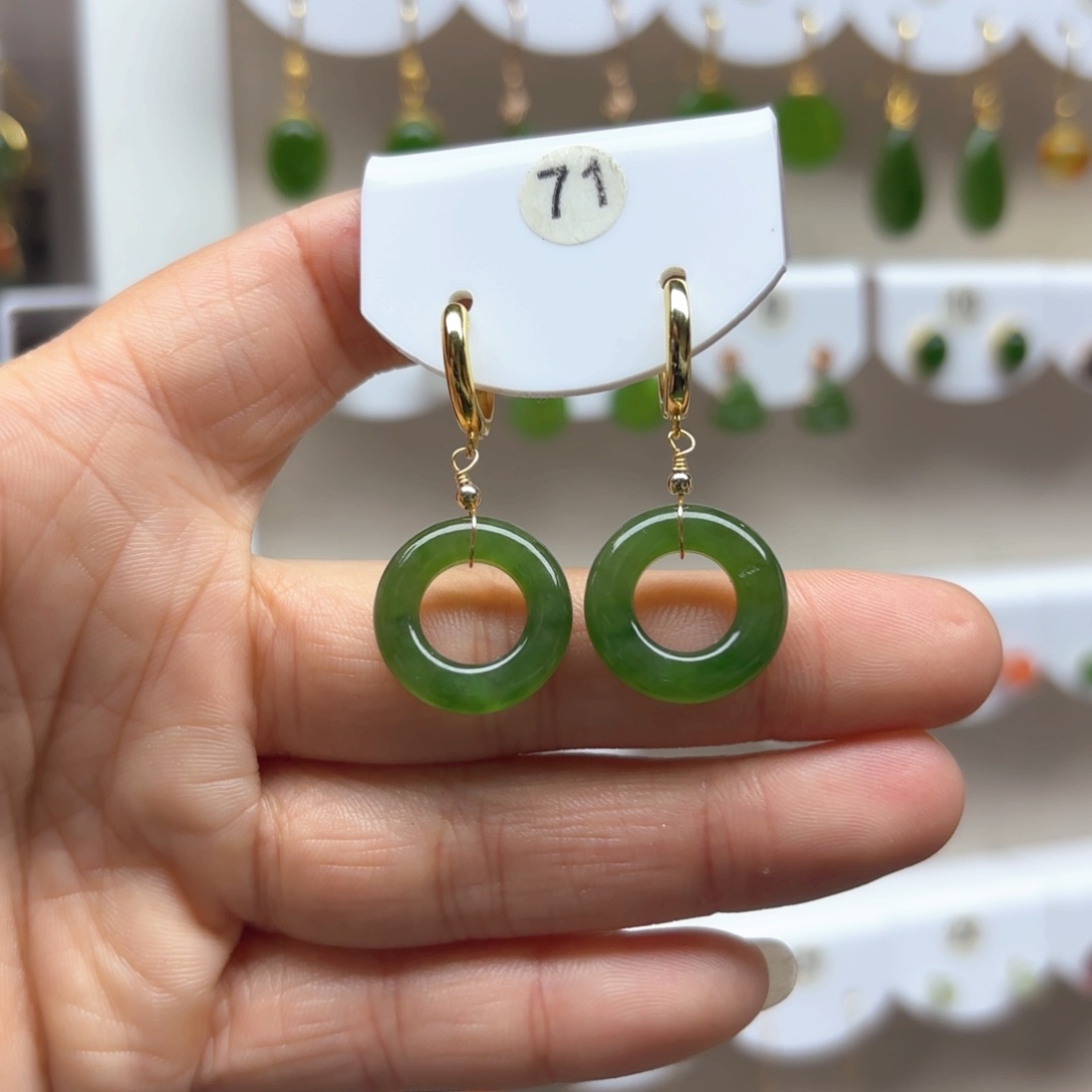 和田玉耳饰银S925镶嵌放漏款