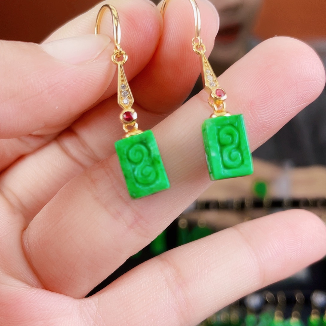 翡翠银S925镶嵌耳饰