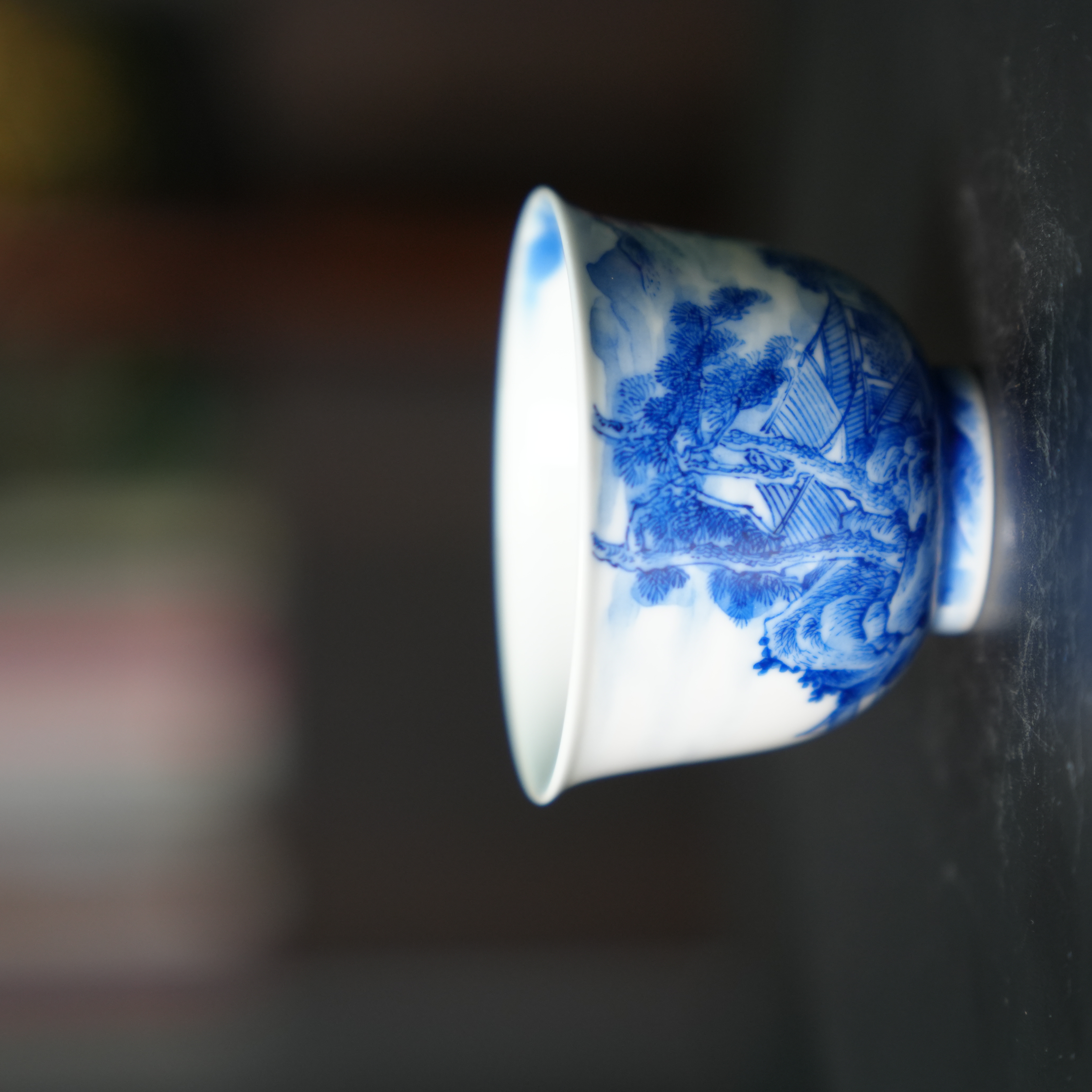 九悠阁严选-景德镇-九瓷堂---山水杯纯青花手绘茶杯花纹陶瓷45ML