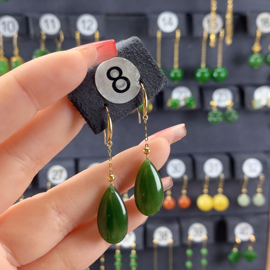 和田玉耳饰18K金镶嵌一**安