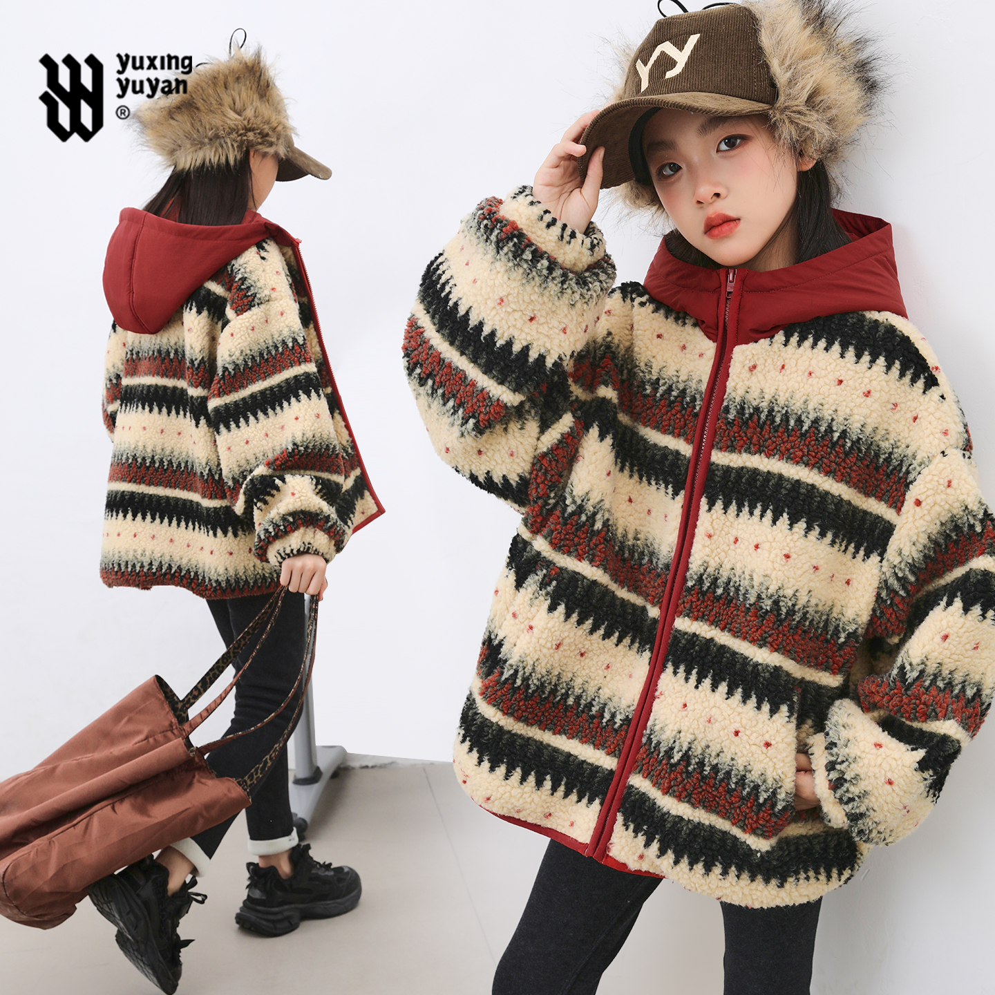 雨星雨嫣女童外套冬装2025新款大童洋气连帽加厚保暖