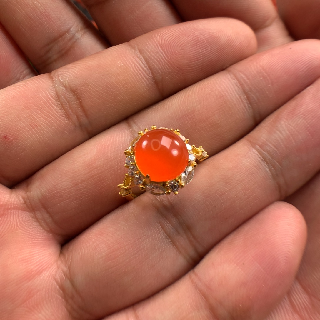 南红玛瑙银S925镀金镶嵌戒指