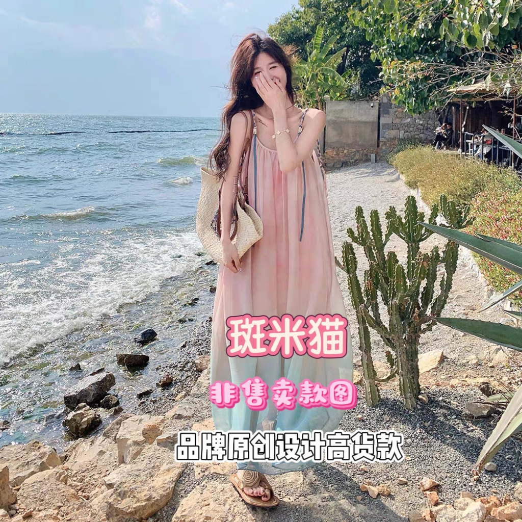 二娴-夏秋季国风复古印花V领新款洋气中长款休闲百搭宽松款仙女裙