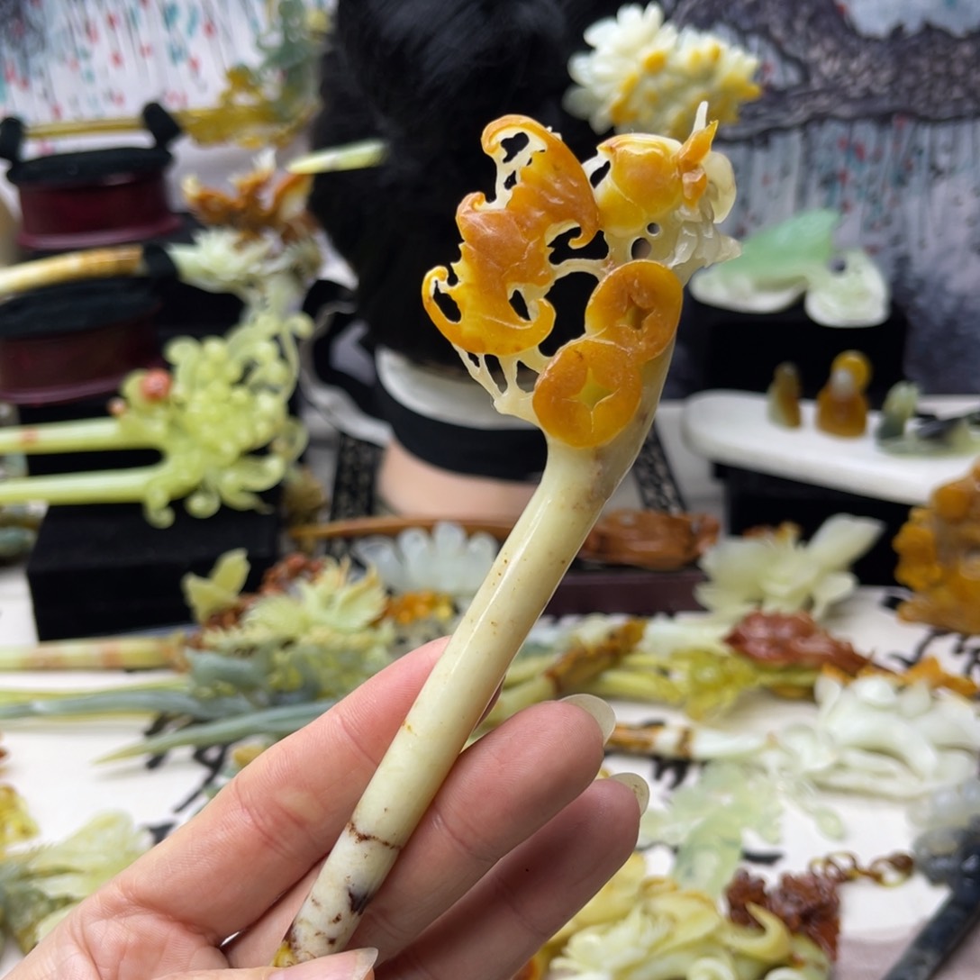 【闪购商品】蛇纹石玉发饰合金