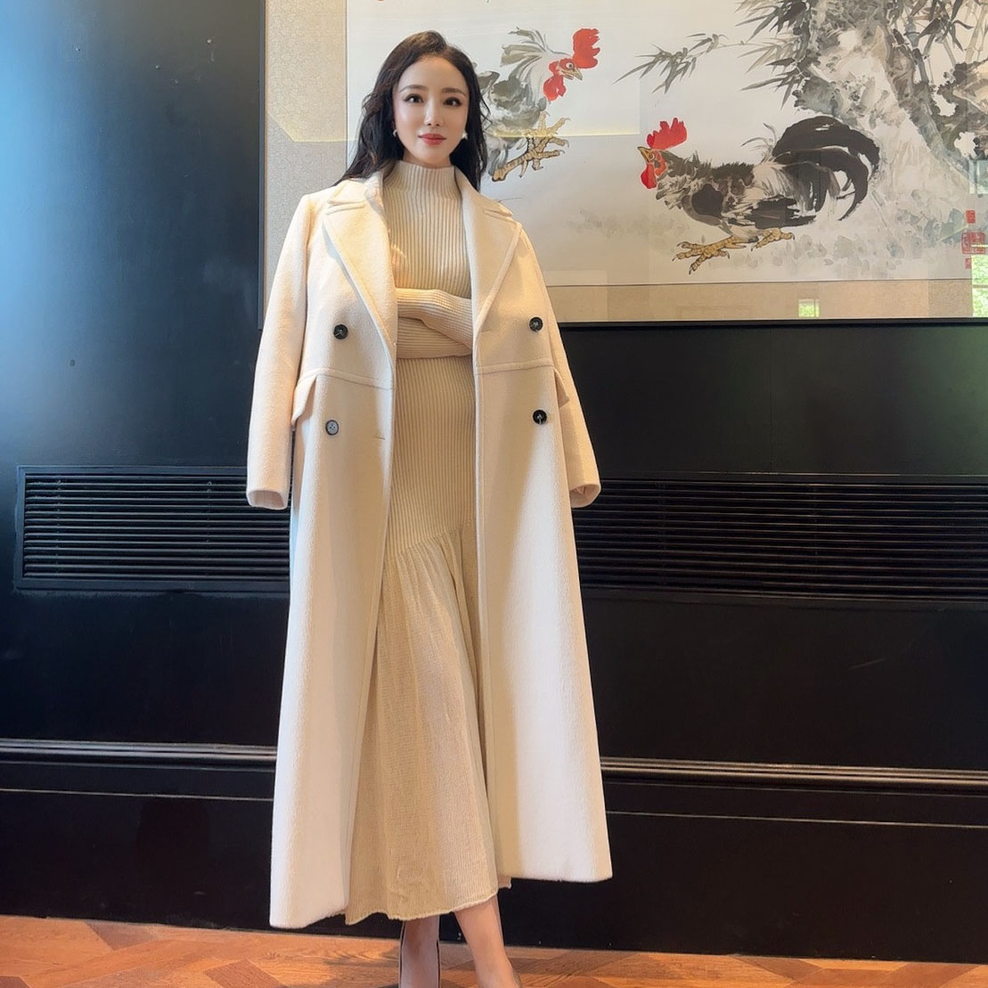 NIIINA 纯色双排扣翻领大衣61801G