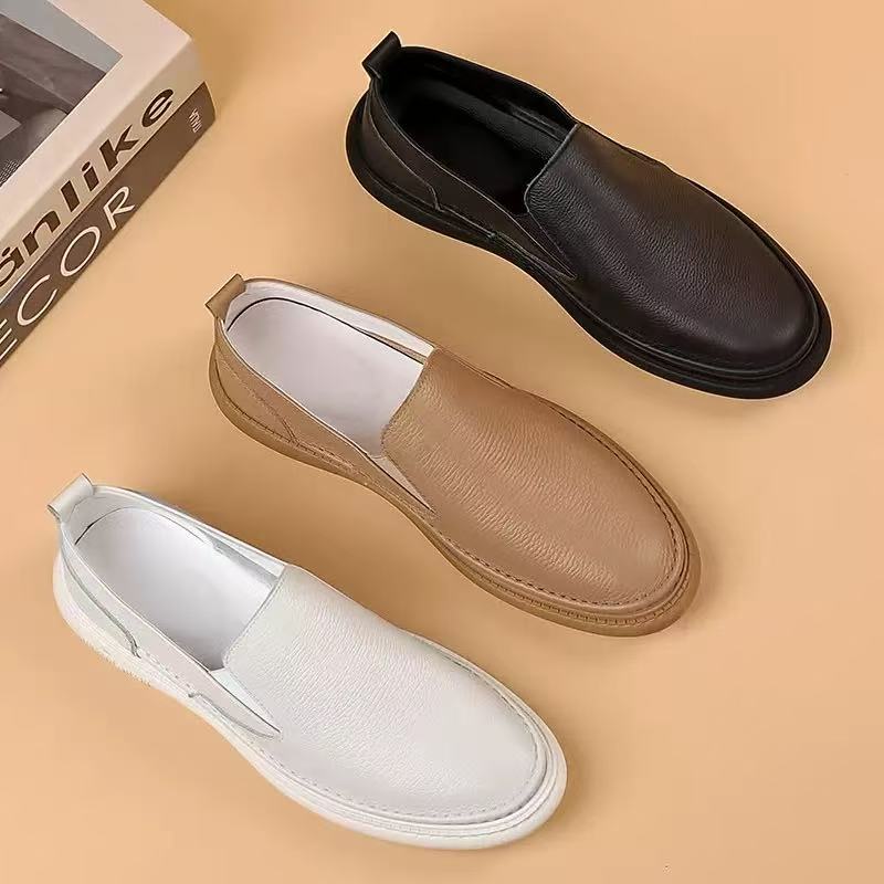 头层牛皮2025秋季新款男士皮鞋真皮男款休闲单鞋白色透气男鞋鞋子