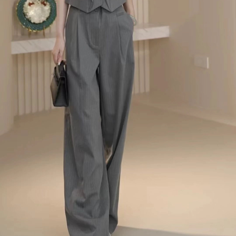 AMASHI/阿玛施早秋新款时尚气质高腰阔腿设计师长裤女 5100649