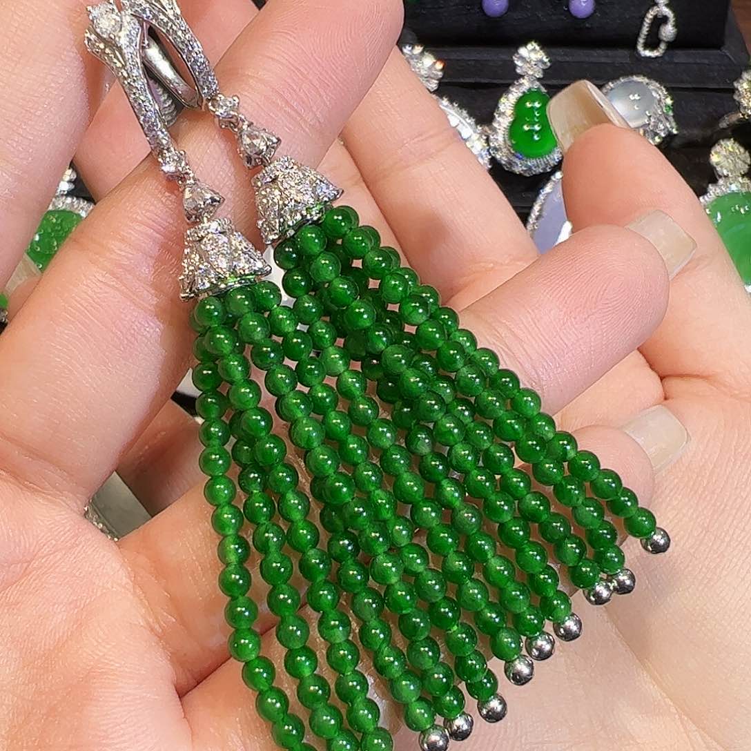 翡翠耳饰18K金镶嵌珠珠