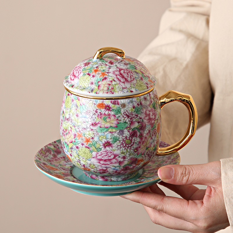 精致泡茶杯高级感轻奢高颜值办公室茶水分离女士专用陶瓷个人杯子