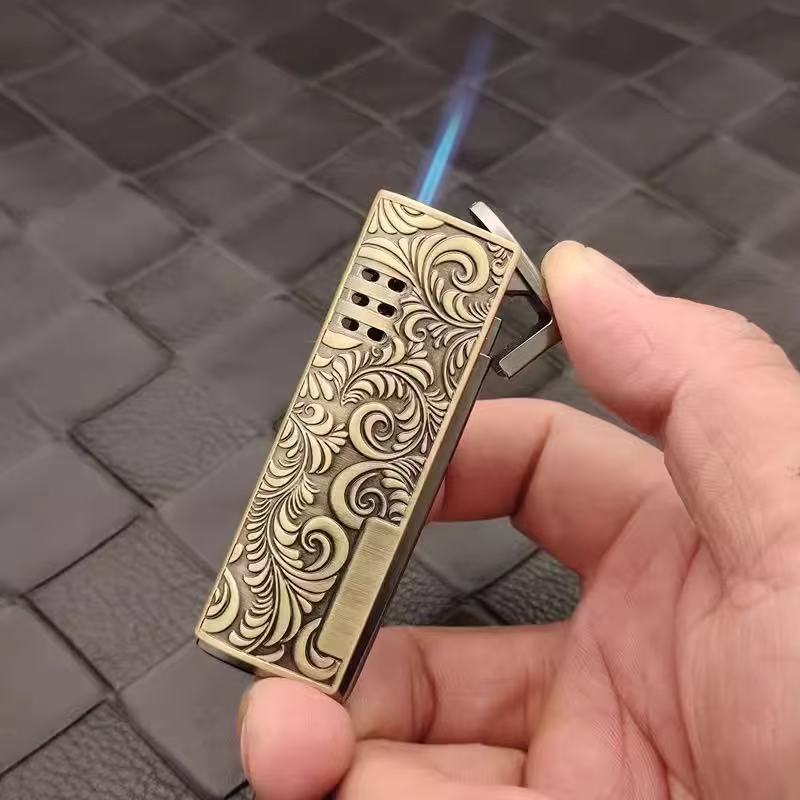 BD412-1青铜雕花 复古按压式充气防风打火机