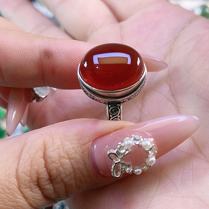 银S925镶嵌戒指玛瑙/玉髓