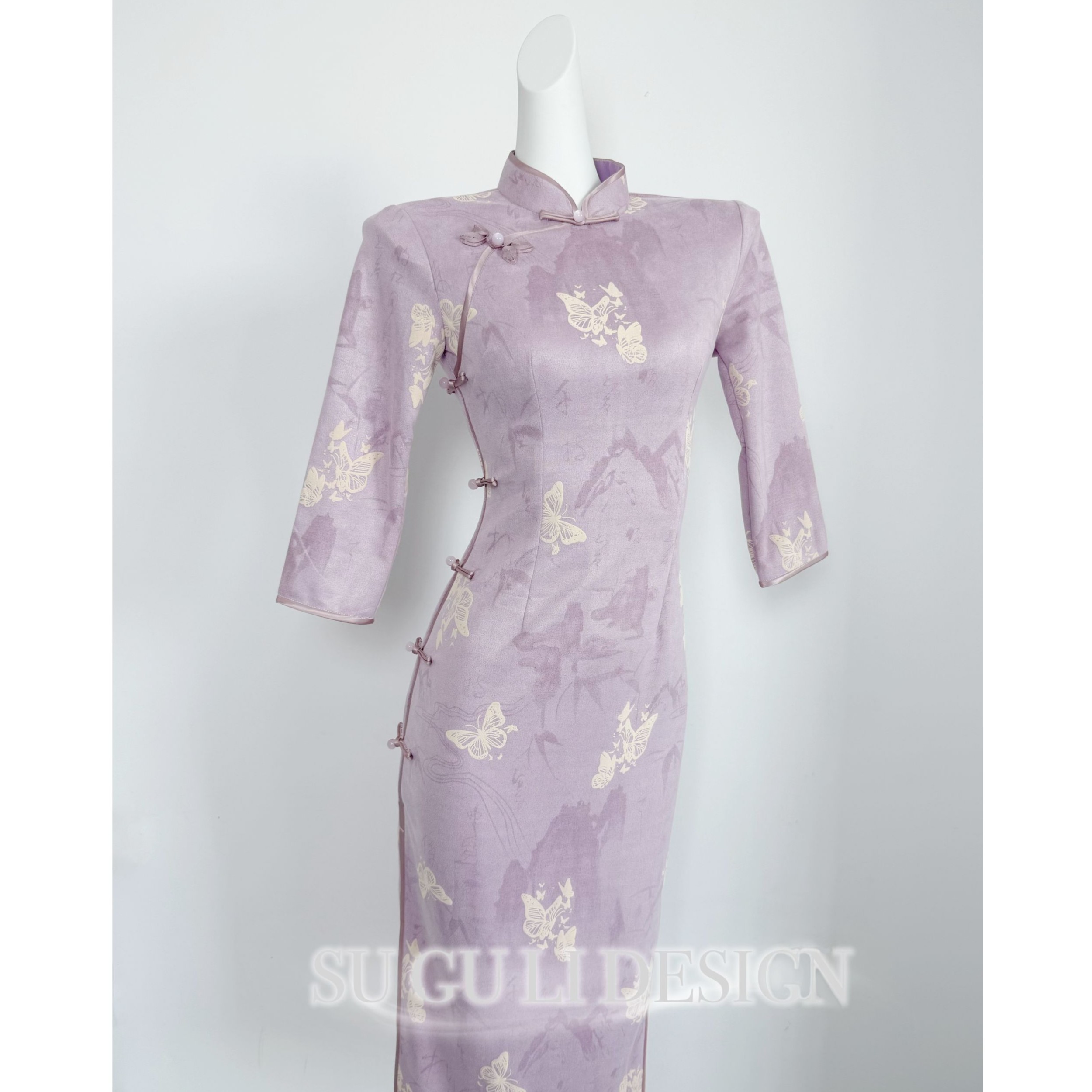 苏故里【清蝶逐花】文艺气质修身高端日常旗袍奢华气质单层衣长120